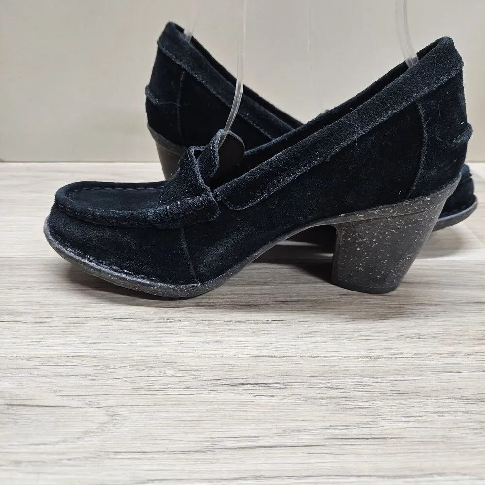 Clarks Unstructured Carleta Belle Black Heeled Penny Loafer Womens Size 6.5